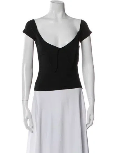 Pre-owned Sézane V-neck Short Sleeve Top In Black