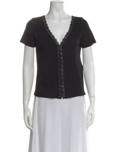 Pre-owned Sézane V-neck Short Sleeve Top In Black