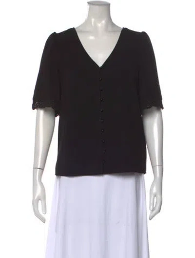 Pre-owned Sézane V-neck Short Sleeve Top In Black