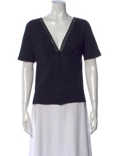 Pre-owned Sézane V-neck Short Sleeve Top In Blue
