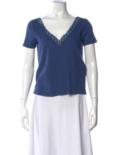 Pre-owned Sézane V-neck Short Sleeve Top In Blue