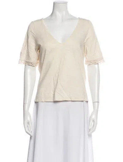 Pre-owned Sézane V-neck Short Sleeve Top In Neutral