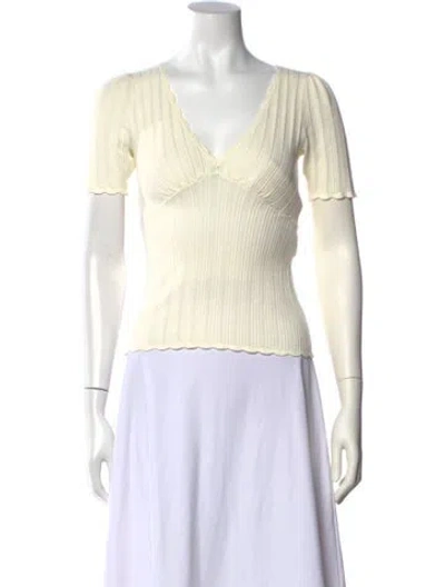 Pre-owned Sézane V-neck Short Sleeve Top In Neutral