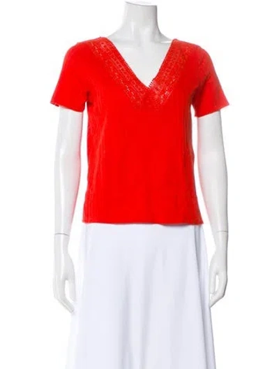 Pre-owned Sézane V-neck Short Sleeve Top In Orange