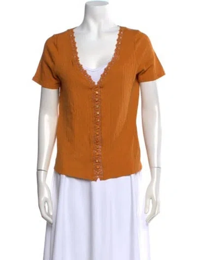 Pre-owned Sézane V-neck Short Sleeve Top In Orange