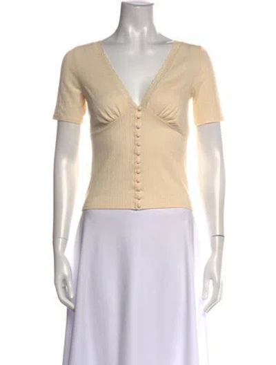 Pre-owned Sézane V-neck Short Sleeve Top In White