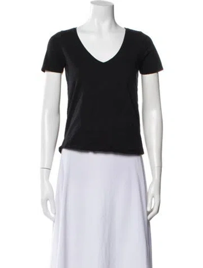 Pre-owned Sézane V-neck Short Sleeve T-shirt In Black