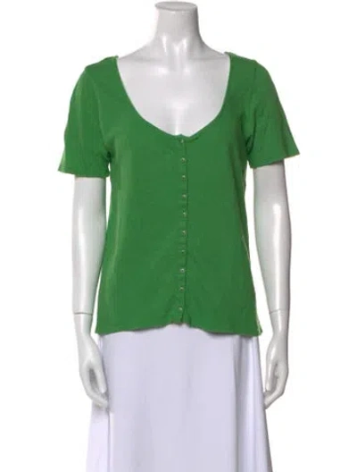 Pre-owned Sézane V-neck Short Sleeve T-shirt In Green
