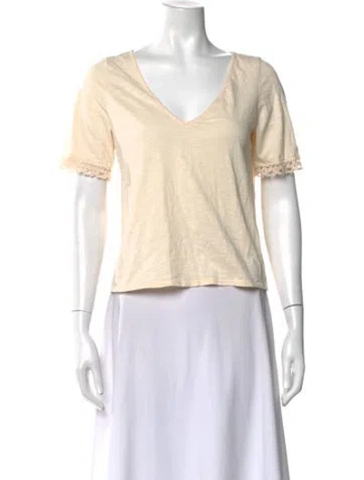 Pre-owned Sézane V-neck Short Sleeve T-shirt In White