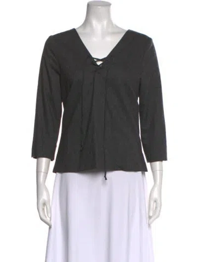 Pre-owned Sézane V-neck Three-quarter Sleeve Blouse In Gray