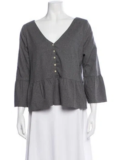 Pre-owned Sézane V-neck Three-quarter Sleeve Blouse In Gray