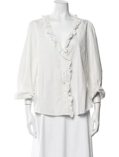 Pre-owned Sézane V-neck Three-quarter Sleeve Blouse In White