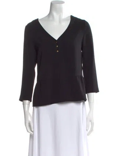 Pre-owned Sézane V-neck Three-quarter Sleeve Top In Black