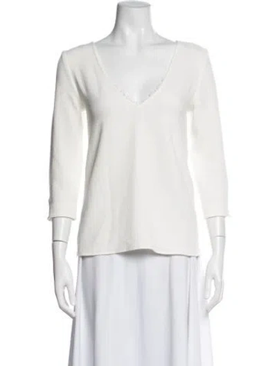 Pre-owned Sézane V-neck Three-quarter Sleeve Top In Neutral