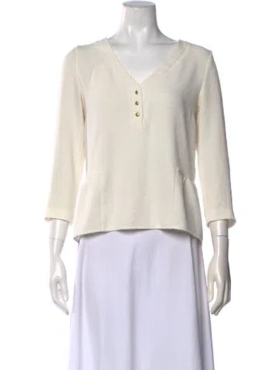 Pre-owned Sézane V-neck Three-quarter Sleeve Top In Neutrals