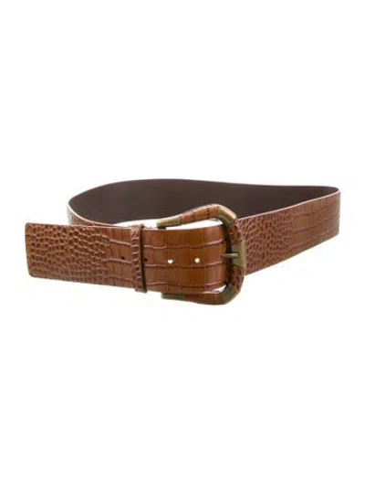 Pre-owned Sézane Wide Embossed Leather Waist Belt In Brown