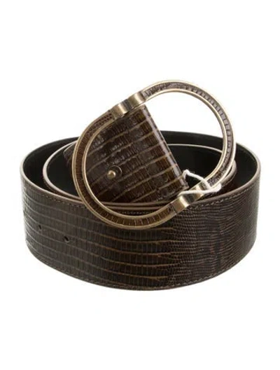 Pre-owned Sézane Wide Embossed Leather Waist Belt In Brown