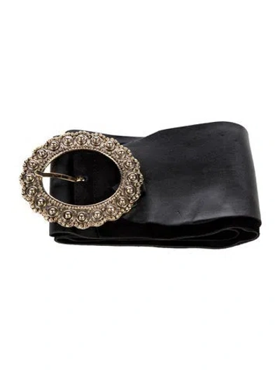Pre-owned Sézane Wide Leather Waist Belt In Black