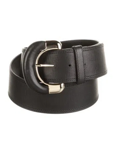 Pre-owned Sézane Wide Leather Waist Belt In Black
