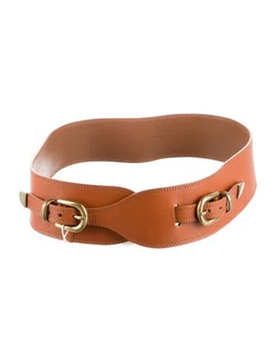 Pre-owned Sézane Wide Leather Waist Belt In Brown