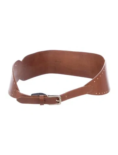 Pre-owned Sézane Wide Leather Waist Belt In Brown