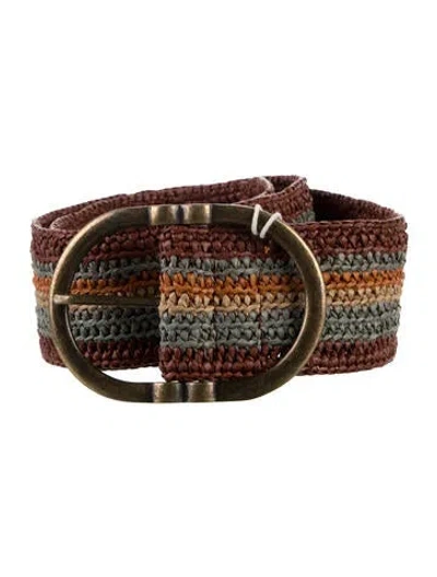 Pre-owned Sézane Wide Raffia Waist Belt In Burgundy