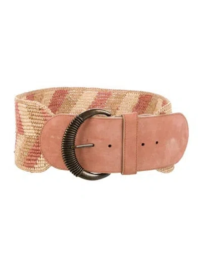 Pre-owned Sézane Wide Raffia Waist Belt In Neutral