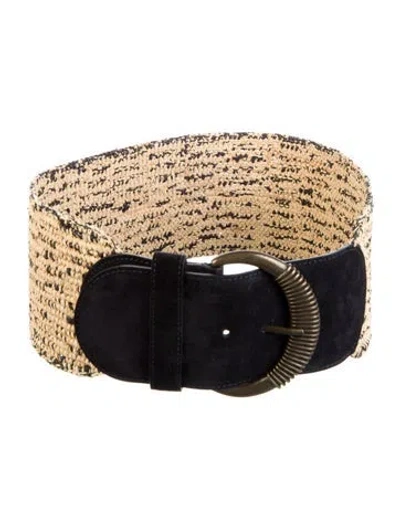 Pre-owned Sézane Wide Raffia Waist Belt In Neutral