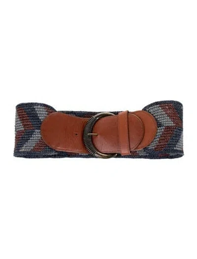 Pre-owned Sézane Wide Straw Waist Belt In Blue
