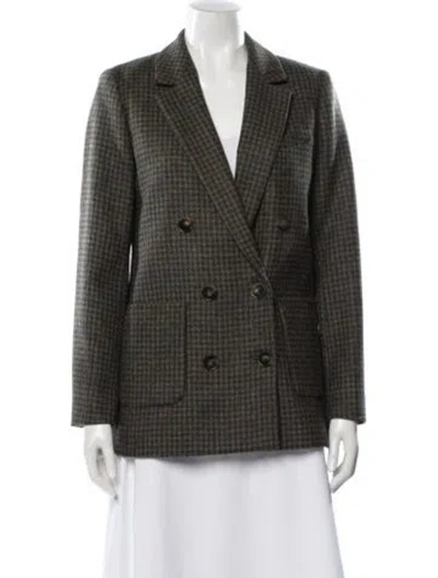 Pre-owned Sézane Wool Houndstooth Print Blazer In Green