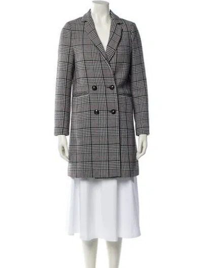 Pre-owned Sézane Wool Houndstooth Print Peacoat In Black