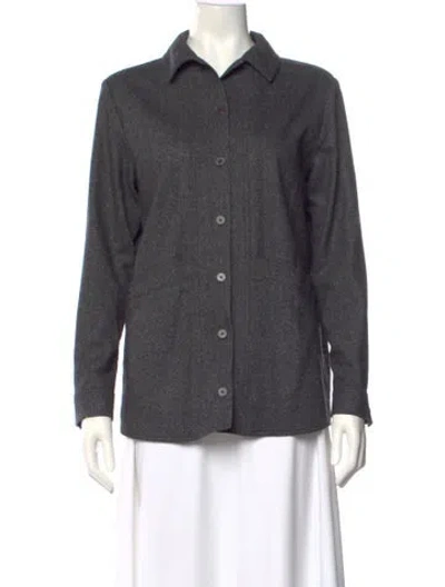 Pre-owned Sézane Wool Long Sleeve Button-up Top In Gray