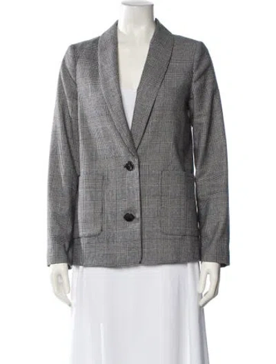 Pre-owned Sézane Wool Plaid Print Blazer In Black