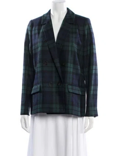 Pre-owned Sézane Wool Plaid Print Blazer In Blue