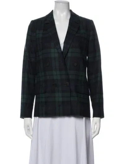 Pre-owned Sézane Wool Plaid Print Blazer In Blue