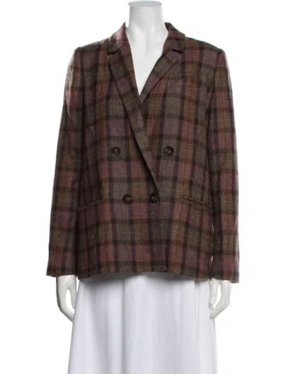 Pre-owned Sézane Wool Plaid Print Blazer In Brown