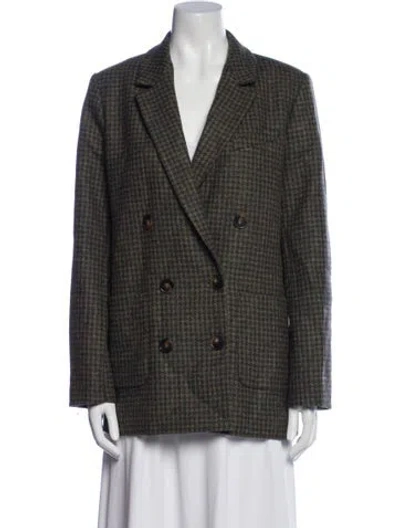 Pre-owned Sézane Wool Plaid Print Blazer In Green