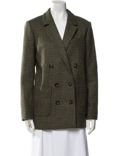 Pre-owned Sézane Wool Plaid Print Blazer In Green