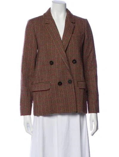 Pre-owned Sézane Wool Plaid Print Blazer W/ Tags In Brown