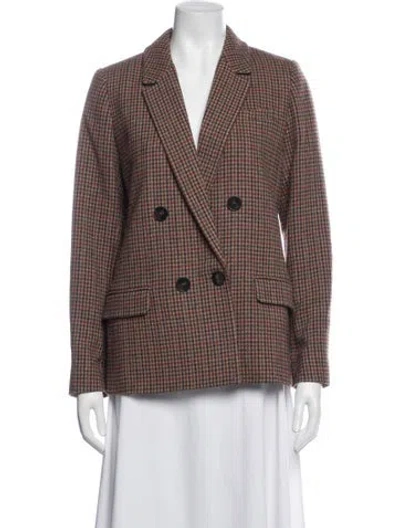 Pre-owned Sézane Wool Plaid Print Blazer W/ Tags In Brown/red