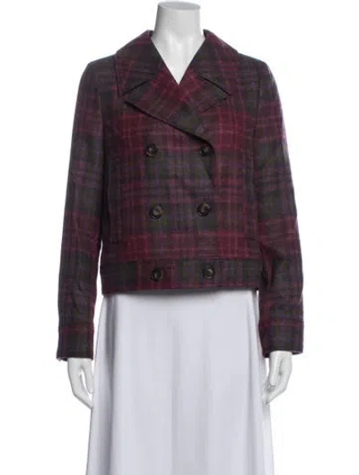 Pre-owned Sézane Wool Plaid Print Blazer W/ Tags In Purple