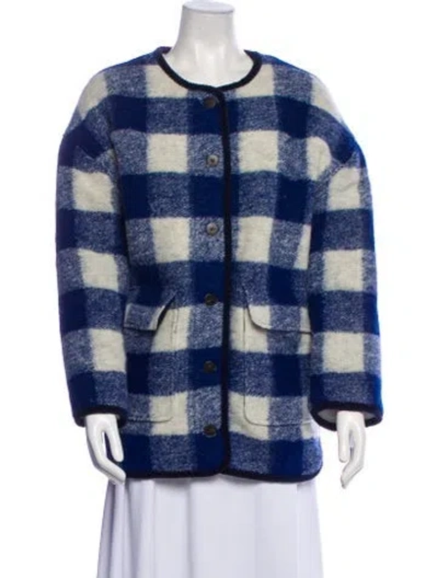Pre-owned Sézane Wool Plaid Print Coat In Blue