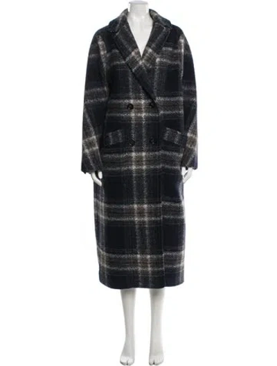 Pre-owned Sézane Wool Plaid Print Coat In Blue