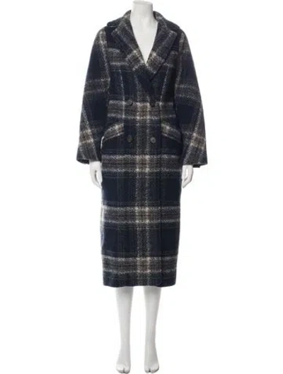Pre-owned Sézane Wool Plaid Print Coat In Blue