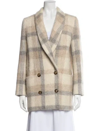 Pre-owned Sézane Wool Plaid Print Coat In Neutral