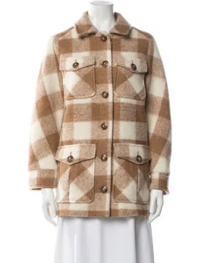 Pre-owned Sézane Wool Plaid Print Coat In Neutral