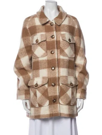 Pre-owned Sézane Wool Plaid Print Coat In Neutral