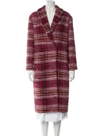 Pre-owned Sézane Wool Plaid Print Coat In Red