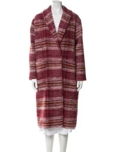 Pre-owned Sézane Wool Plaid Print Coat In Red