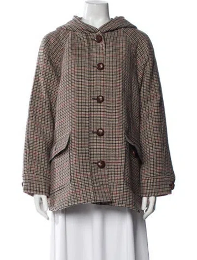 Pre-owned Sézane Wool Plaid Print Coat W/ Tags In Brown
